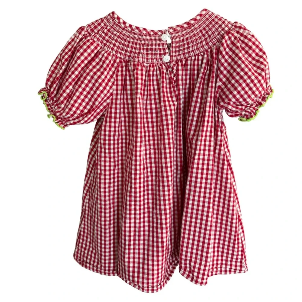 Dash of Glitter Red Gingham Dress Girl S/2T Gingerbread Christmas‎ Gathered